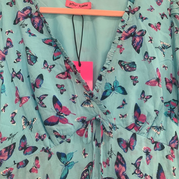Betsey Johnson Aqua Butterfly Dress NWT 14  Y2K garden party fairy Easter spring - Picture 2 of 7